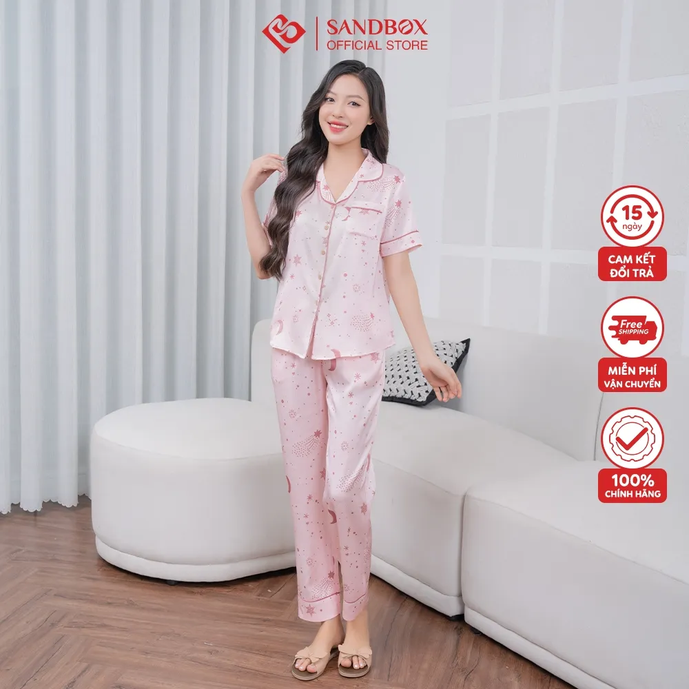 Ảnh Đồ Bộ Nữ, Bộ Pijama SANDBOX Chất Lụa Latin Cao Cấp, Họa Tiết Nhẹ Nhàng, Thanh Lịch (BPC23012) 4