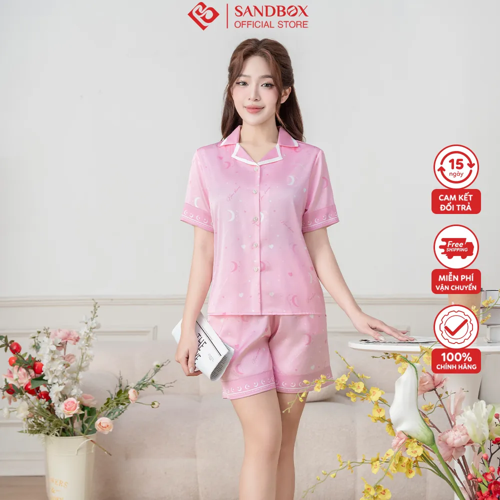 Ảnh Đồ Bộ Nữ, Bộ Pijama Đùi Mặc Nhà SANDBOX Lụa Latin Cao Cấp, Thiết Kế, Họa Tiết Độc Quyền(BLD25007) 2