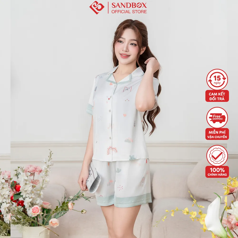 Ảnh Đồ Bộ Nữ, Bộ Pijama Đùi Mặc Nhà SANDBOX Lụa Latin Cao Cấp, Thiết Kế, Họa Tiết Độc Quyền(BLD25007) 4