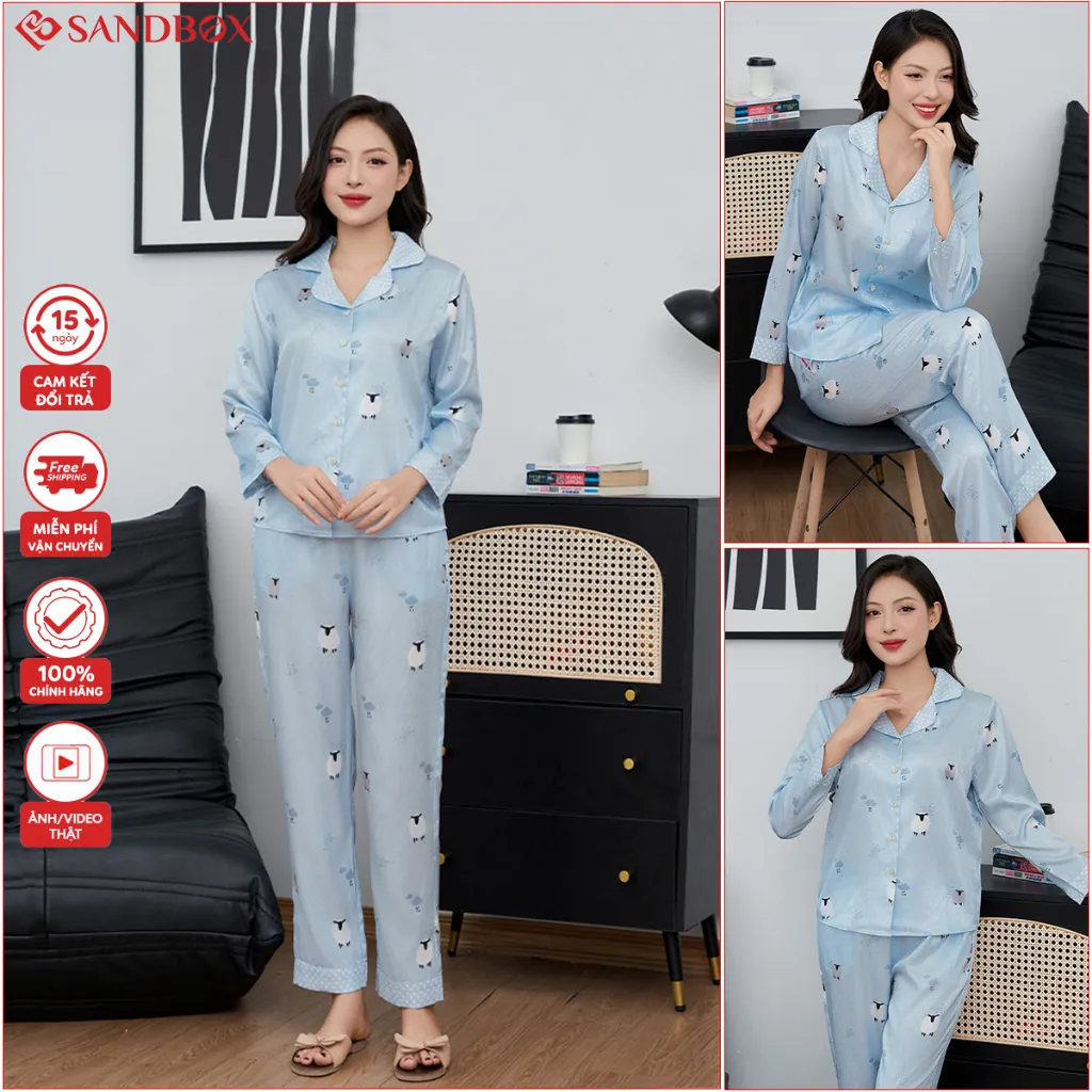 Ảnh Đồ Bộ Nữ Pijama Dài Tay SANDBOX Lụa Xước Cao Cấp Họa Tiết Nhẹ Nhàng, Sang Trọng (BPD24005) 4