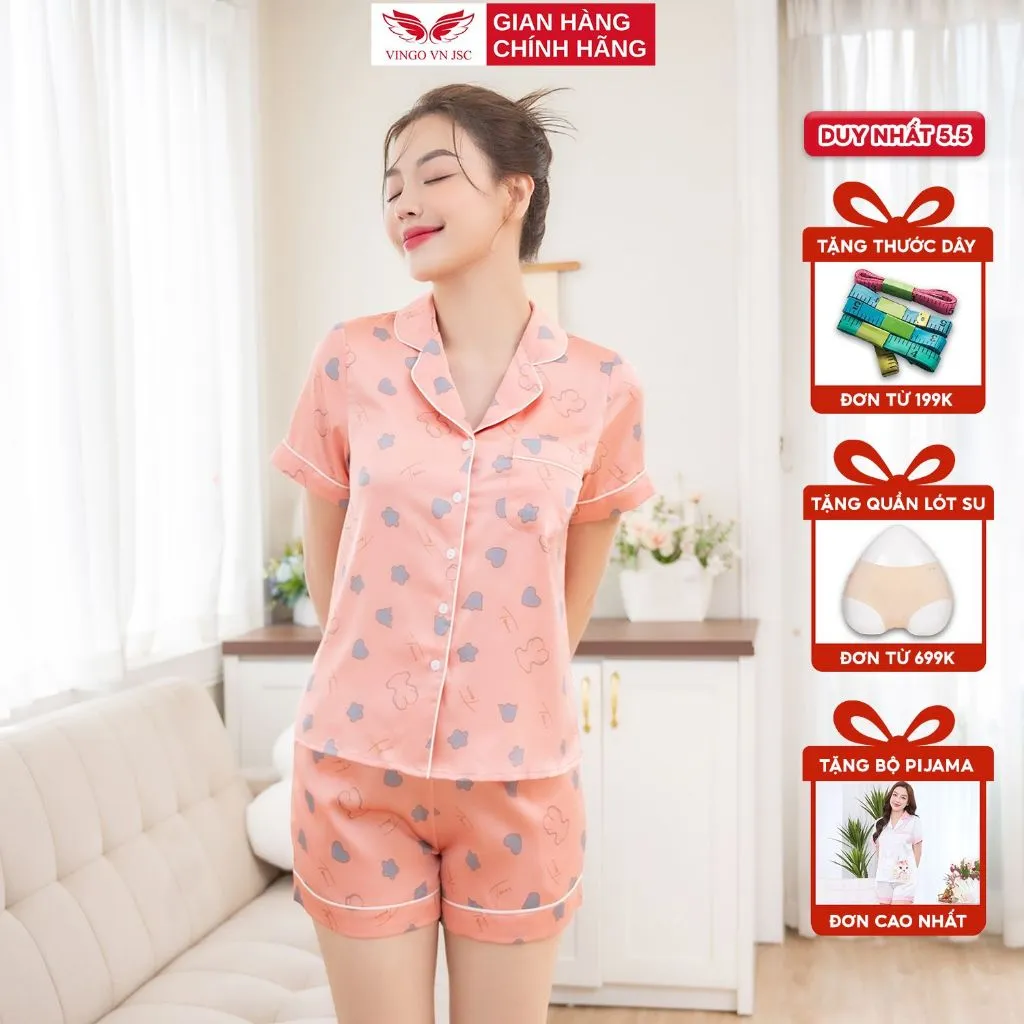 Ảnh Đồ bộ nữ Pijama lụa mặc nhà VINGO tay ngắn mùa Hè H685 - H965 VNGO 1