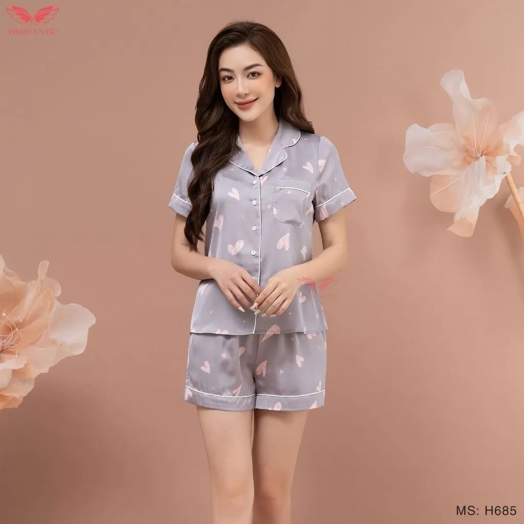 Ảnh Đồ bộ nữ Pijama lụa mặc nhà VINGO tay ngắn mùa Hè H685 - H965 VNGO 3