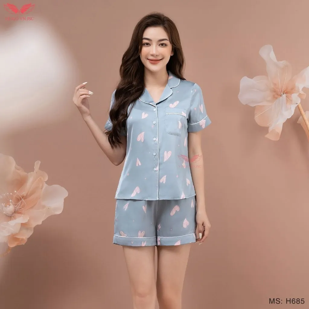 Ảnh Đồ bộ nữ Pijama lụa mặc nhà VINGO tay ngắn mùa Hè H685 - H965 VNGO 4