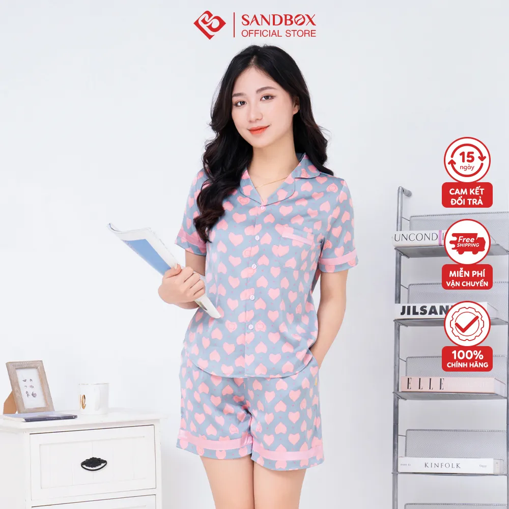 Ảnh Đồ Bộ Nữ, Pijama SANDBOX Thiết Kế Quần Đùi, Áo Cộc Chất Lụa Latin Cao Cấp, Mềm Mịn (BLD23005) 4