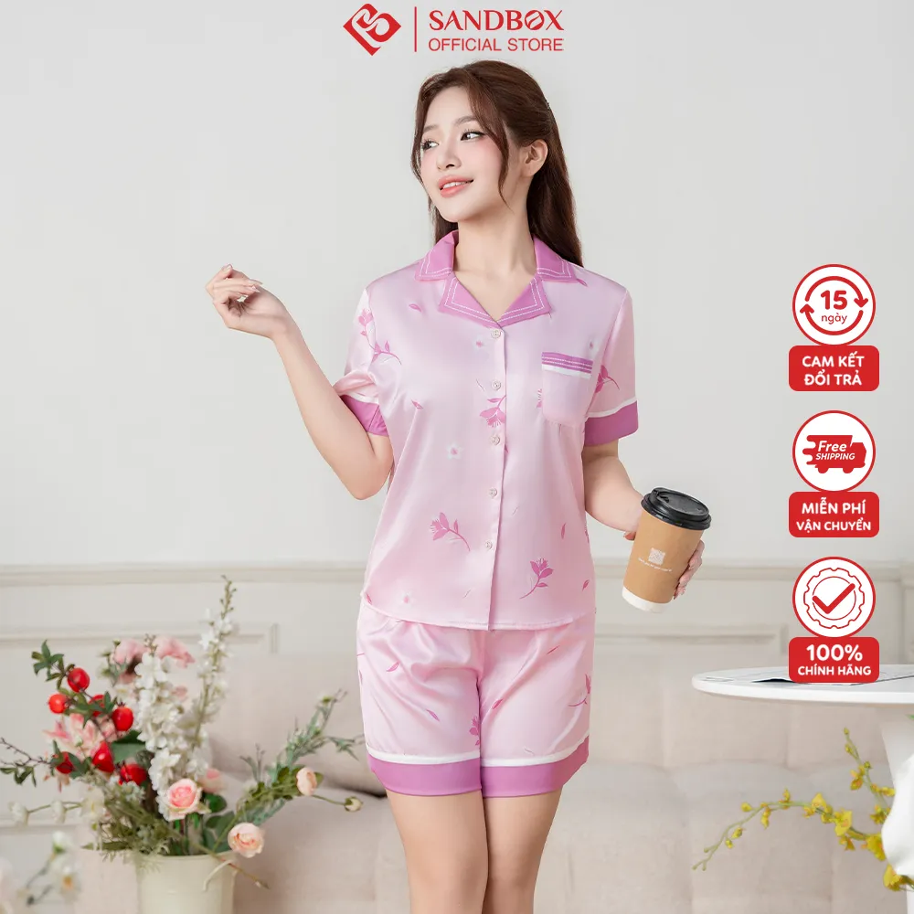 Ảnh Đồ Bộ Nữ Pijama Đùi SANDBOX Chất Lụa Latin Luxury Cao Cấp Mềm Mượt Mát Họa Tiết Đốc Quyền-BLD25006 3