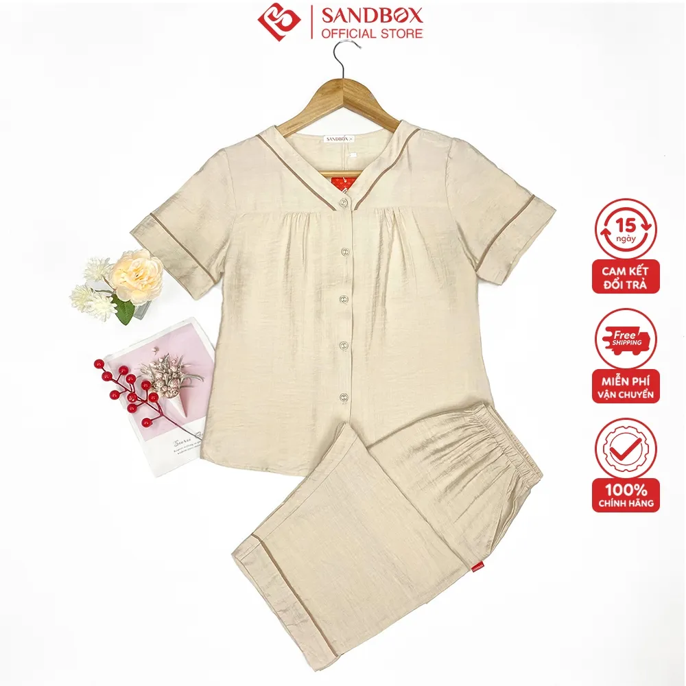 Ảnh Đồ Bộ Nữ SANDBOX Bộ Mặc Nhà Chất Đũi Cao Cấp, Thiết Kế Quần Lửng, Cổ V, Nhẹ Nhàng BDL25003 2