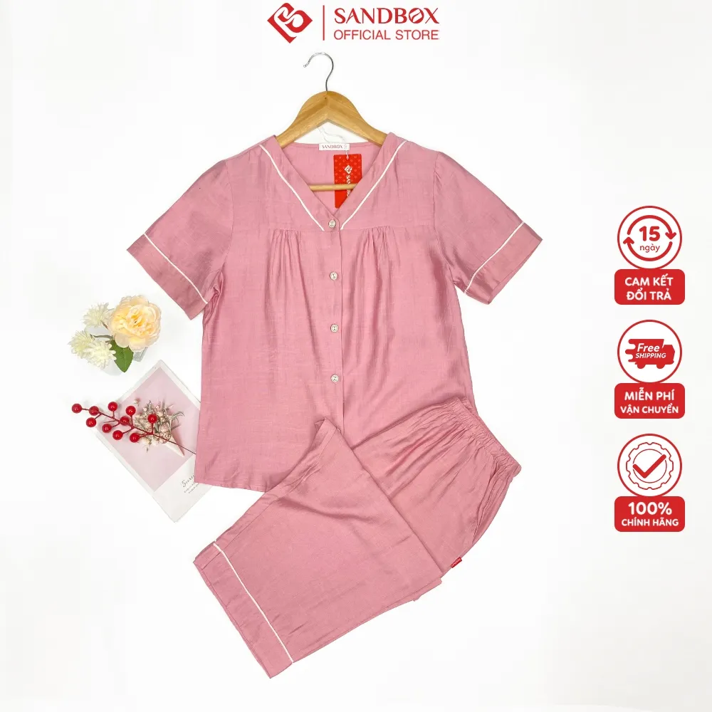 Ảnh Đồ Bộ Nữ SANDBOX Bộ Mặc Nhà Chất Đũi Cao Cấp, Thiết Kế Quần Lửng, Cổ V, Nhẹ Nhàng BDL25003 3