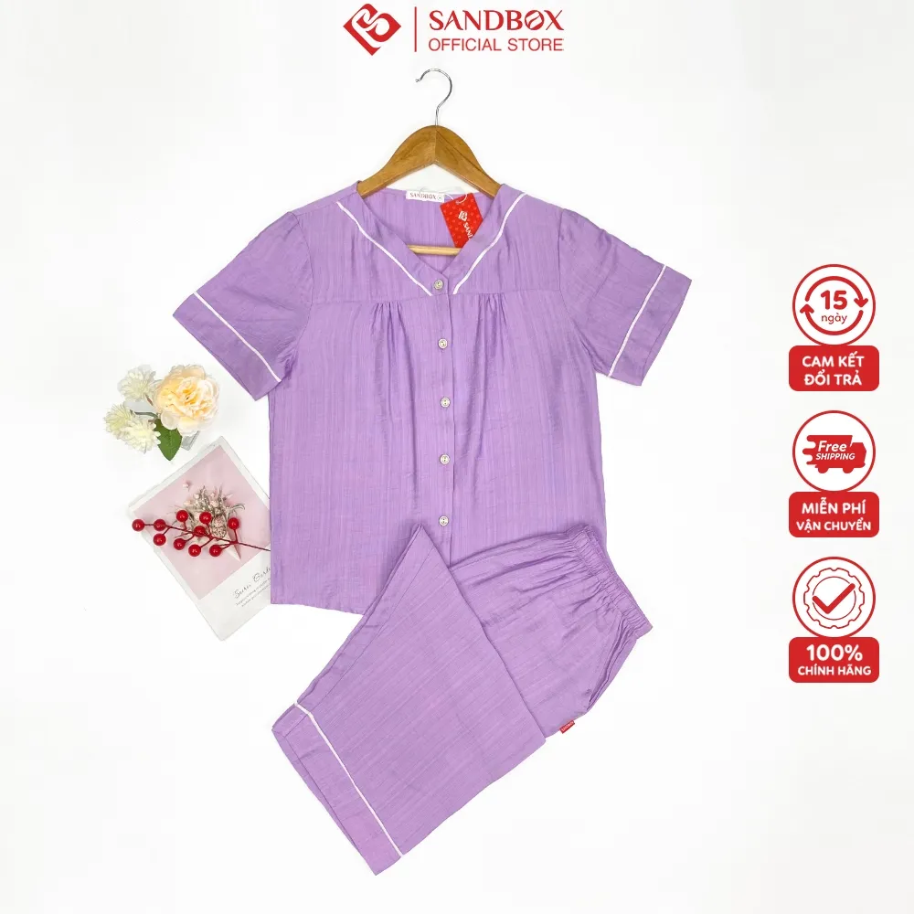 Ảnh Đồ Bộ Nữ SANDBOX Bộ Mặc Nhà Chất Đũi Cao Cấp, Thiết Kế Quần Lửng, Cổ V, Nhẹ Nhàng BDL25003 4