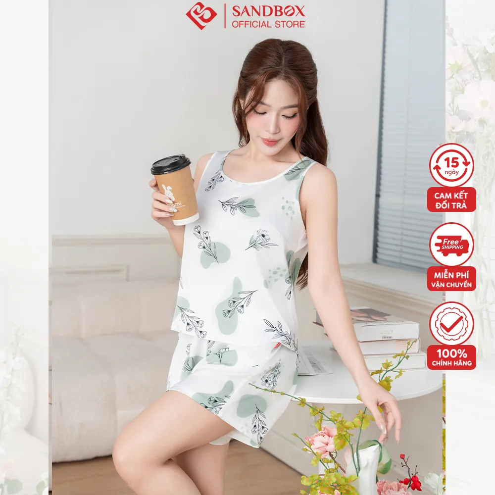 Ảnh Đồ Bộ Nữ SANDBOX Chất Lụa Latin Cao Cấp Quần Đùi Áo Sát Nách Họa Tiết Nhẹ Nhàng Nữ Tính (BHL25004) 4