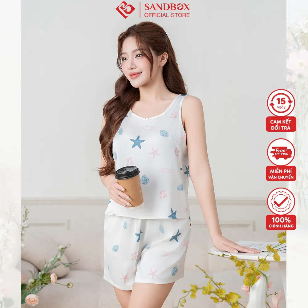 Ảnh Đồ Bộ Nữ SANDBOX Mặc Nhà Chất Lụa Latin Cao Cấp Thiết Kế Áo Sát Nách Quần Đùi Trẻ Trung(BHL25004) 3