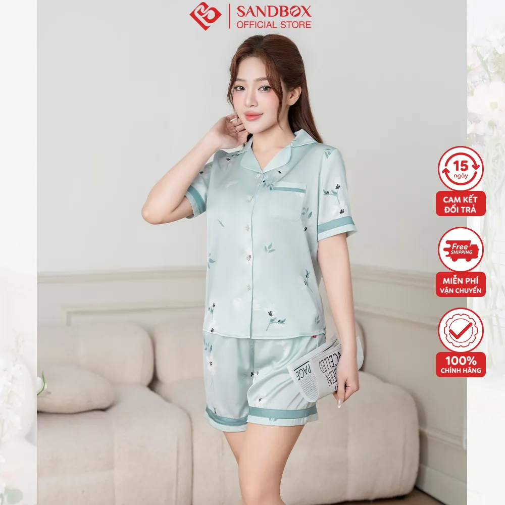 Ảnh Đồ Bộ Nữ SANDBOX Pijama Chất Lụa Latin Cao Cấp Bộ Mặc Nhà Áo Cộc Tay Quần Đùi Họa Tiết BLD25 3