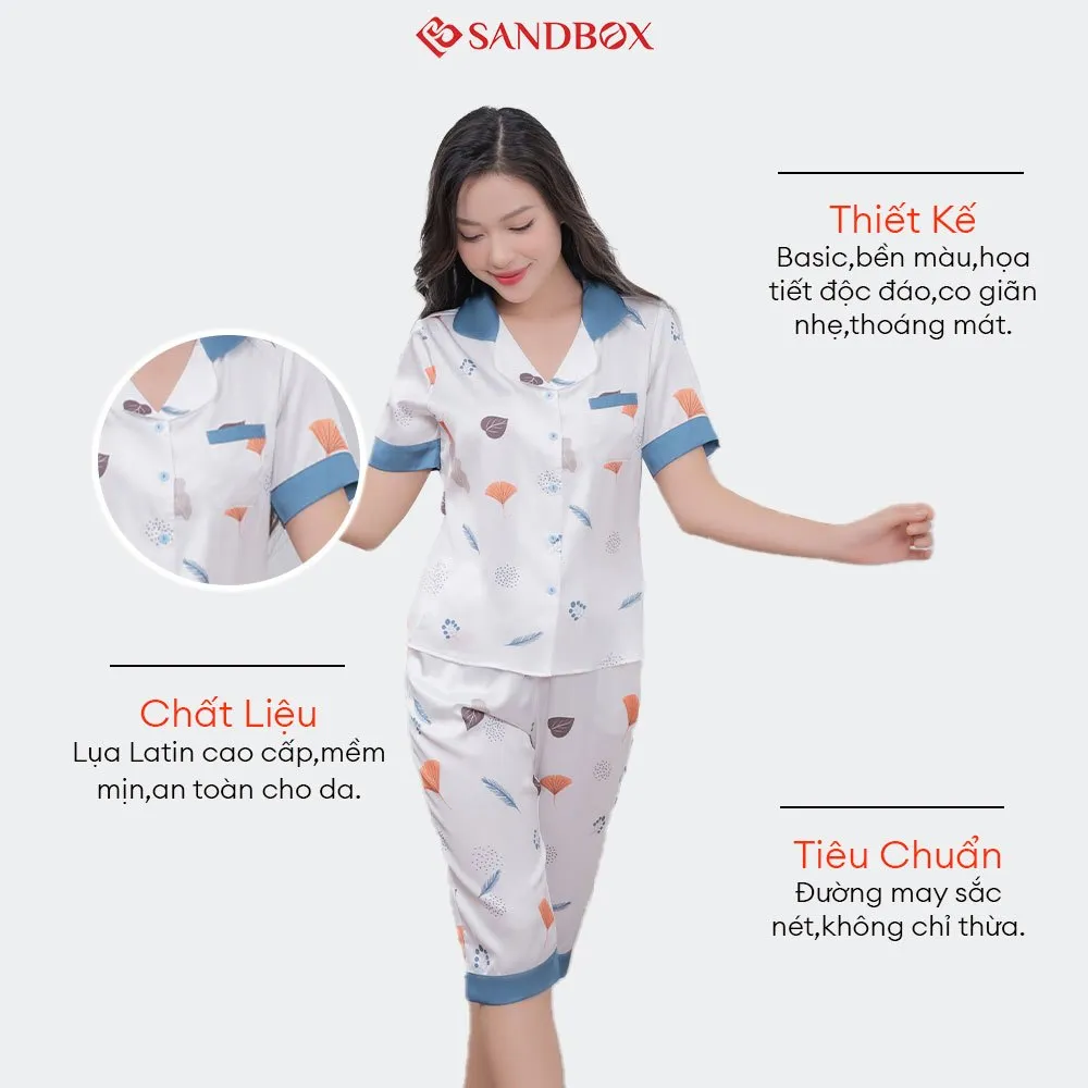 Ảnh Đồ Bộ Nữ SANDBOX Pijama Lửng Chất Lụa Latin Cao Cấp Áo Cộc Tay Quần Lửng Họa Tiết Tinh Tế - BLL24005 4