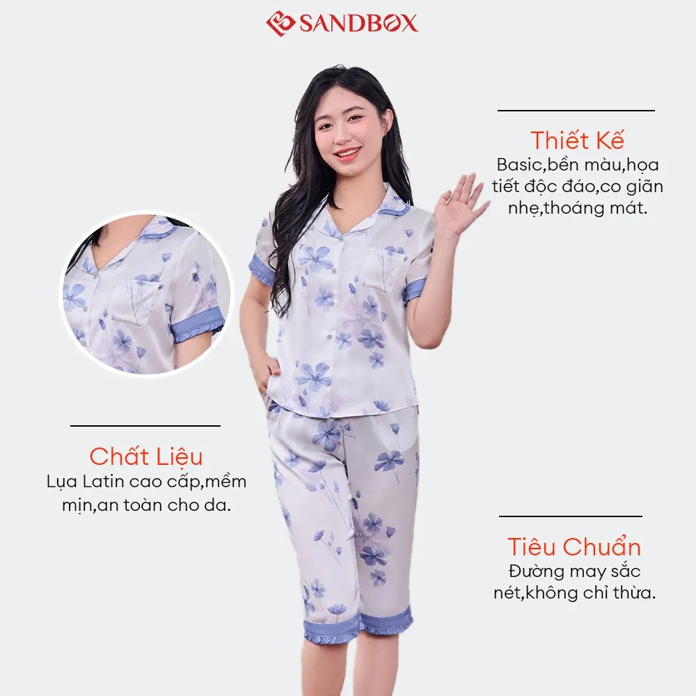 Ảnh Đồ Bộ Nữ SANDBOX Pijama Lửng Chất Lụa Latin Cao Cấp Họa Tiết Phối Viền Độc Đáo BLL24004 3