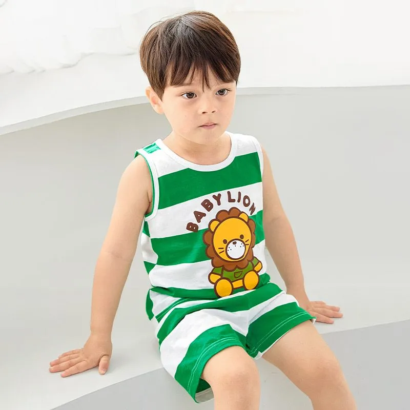 Ảnh Đồ bộ quần áo ba lỗ sát nách cotton cho bé trai, bé gái mặc nhà mùa hè Unifriend Quốc U2022-10. Size đại 5, 6, 8,10 tuổi 3