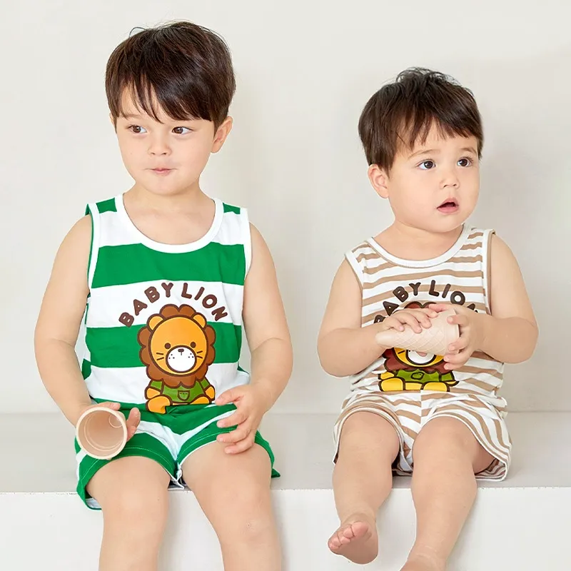 Ảnh Đồ bộ quần áo ba lỗ sát nách cotton cho bé trai, bé gái mặc nhà mùa hè Unifriend Quốc U2022-10. Size đại 5, 6, 8,10 tuổi 4
