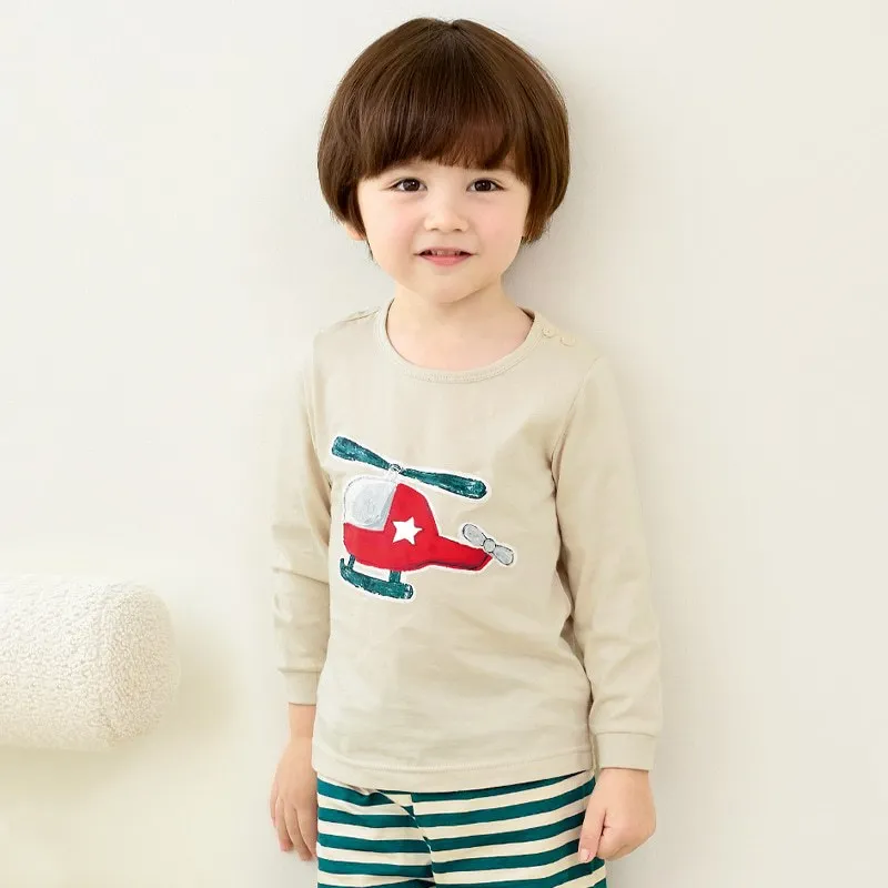Ảnh Đồ bộ quần áo ngủ dài tay dáng rộng cotton mùa thu bé trai, bé gái Unifriend Hàn Quốc U2022-18. Size đại trẻ em 4