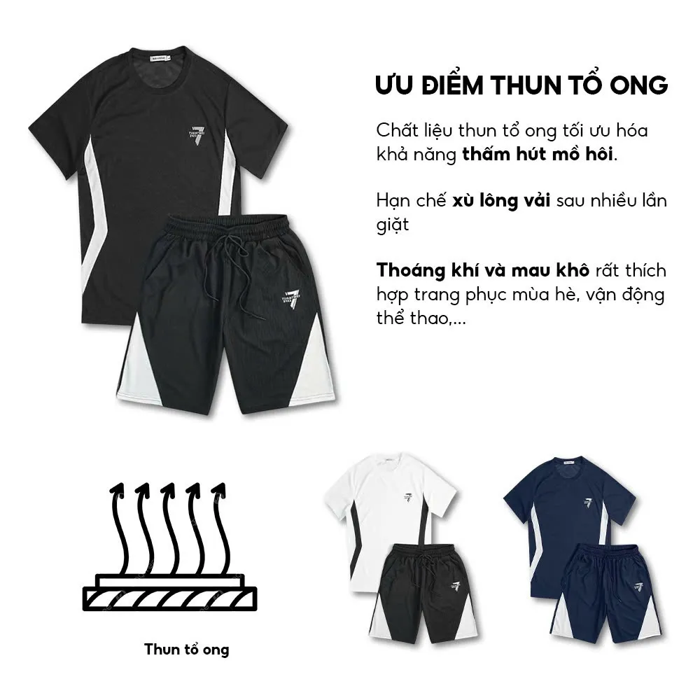Ảnh Đồ bộ quần áo thun chất liệu tổ ong cao cấp form rộng thoáng mát, thấm hút mồ hôi tốt EDT10 4