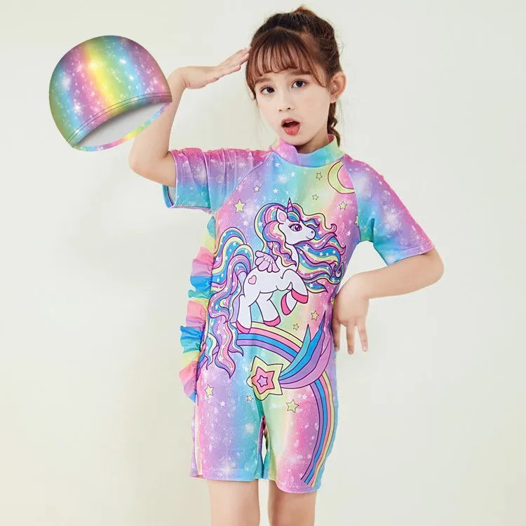 Ảnh Đồ bơi bé gái đi biển SKIDS sét đồ bơi cho trẻ em liền thân họa tiết kỳ lân tặng kèm mũ đáng yêu 2