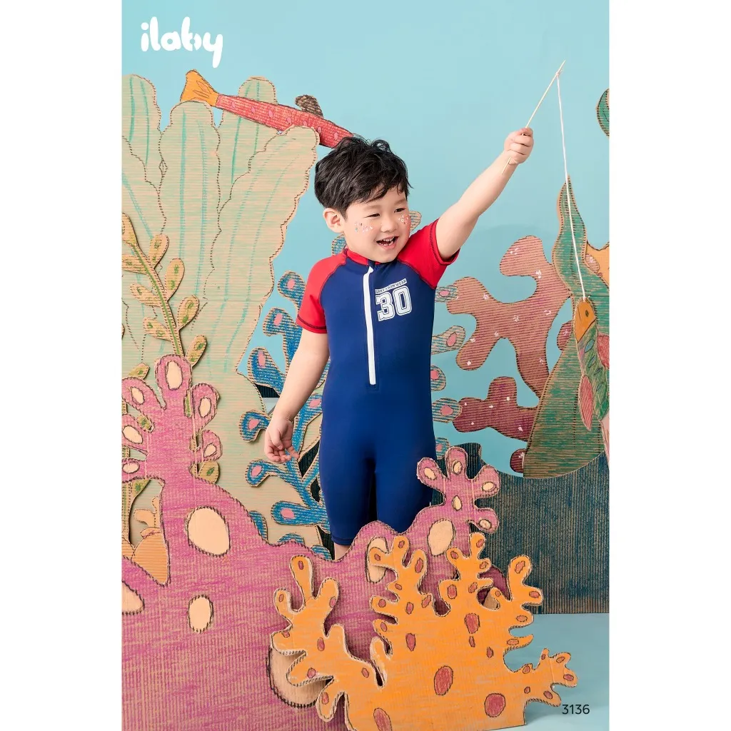 Ảnh Đồ bơi bé trai ILABY đồ bơi cộc tay quần đùi chất liệu thun lạnh chống nước size đại 9-38kg [3136] 4
