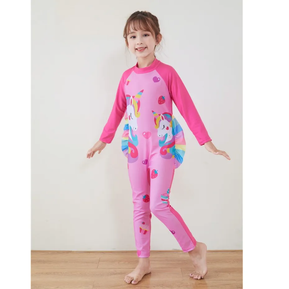 Ảnh Đồ bơi dài tay bé gái SKIDS Đồ bơi liền thân cho bé gái đi biển họa tiết đáng yêu 4