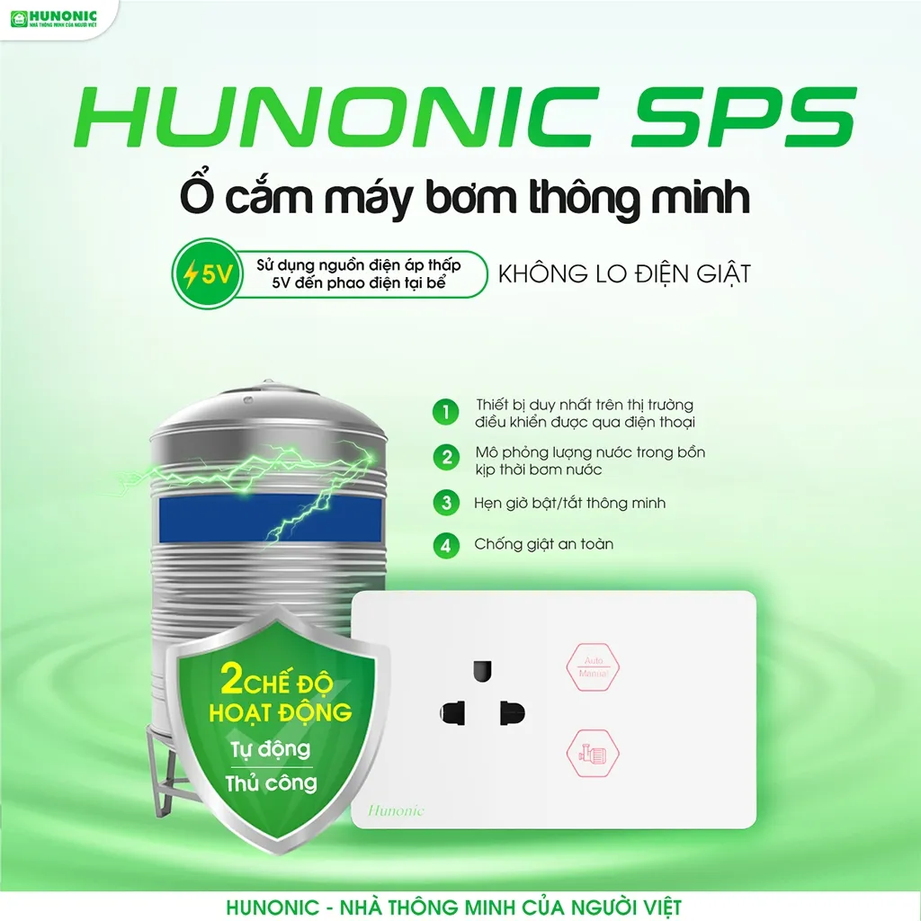 Ảnh Ổ Cắm Chống Giật Máy Bơm An Toàn Hunonic SPS, Ổ Cắm Máy Bơm Nước Kết Hợp Phao Điện - HNSKSPS 3