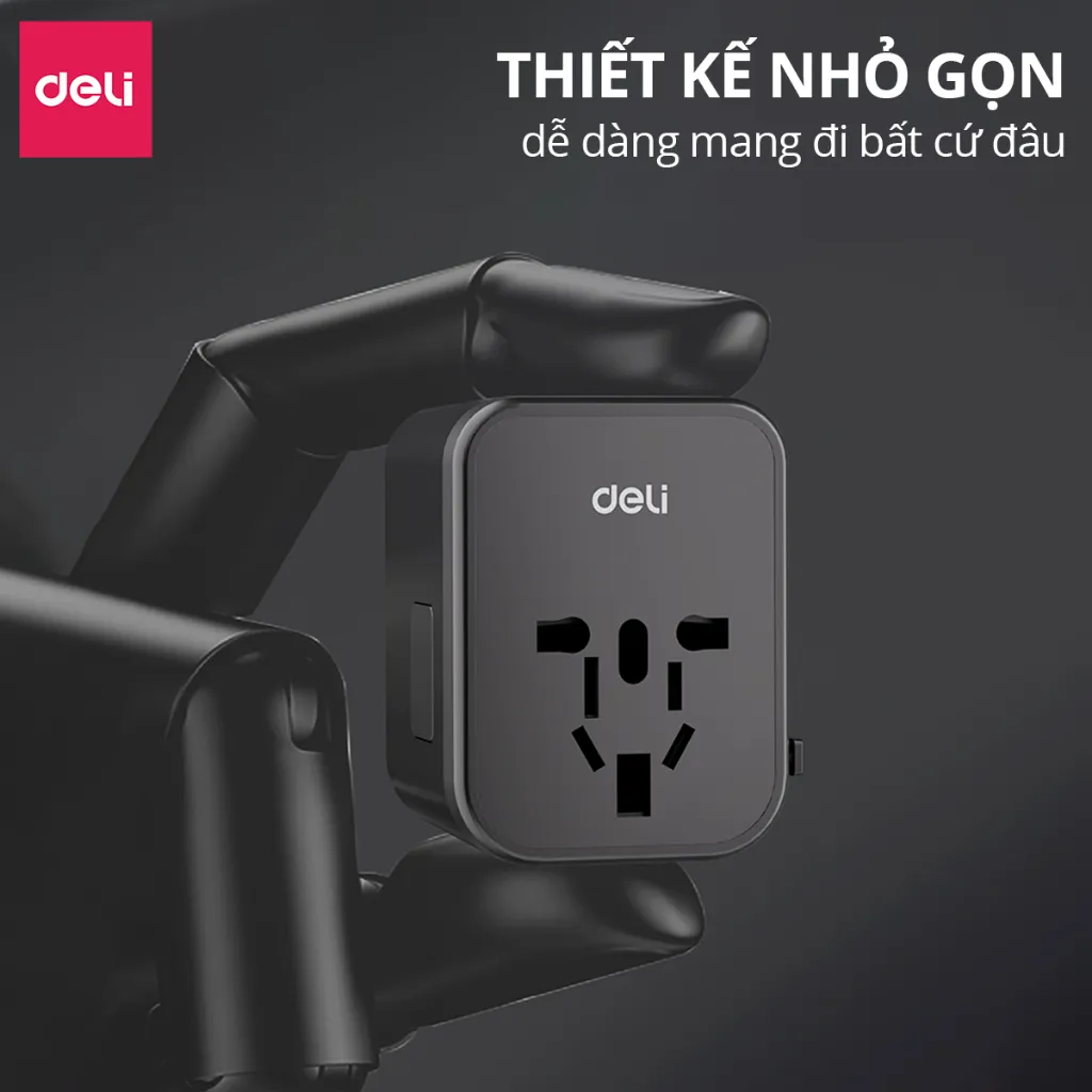 Ảnh Ổ Cắm Chuyển Đổi Du Lịch Deli Sạc Nhanh 20W Ổ Chia Điện DELI 4 Loại Chân Cắm Chuyển Đổi Dòng Điện 3