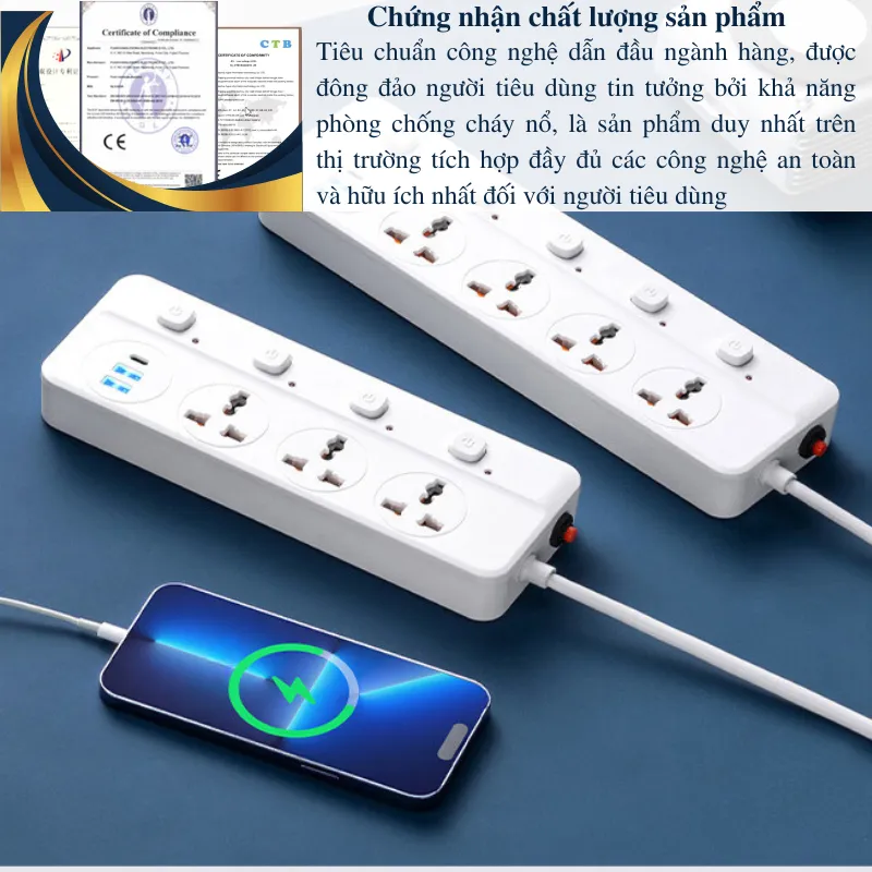 Ảnh Ổ cắm điện đa năng HOKU 2 cổng USB 5v sạc nhanh, chịu tải 2500W, tiết kiệm 30 kilowatt H dây nối 2,5m OCD01 2