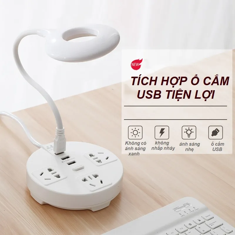 Ảnh Ổ cắm điện đa năng tròn HOKU tích hợp sạc USB, kèm giá để và điện thoại, chịu tải lớn dây dài 2,5m - OCD05 2