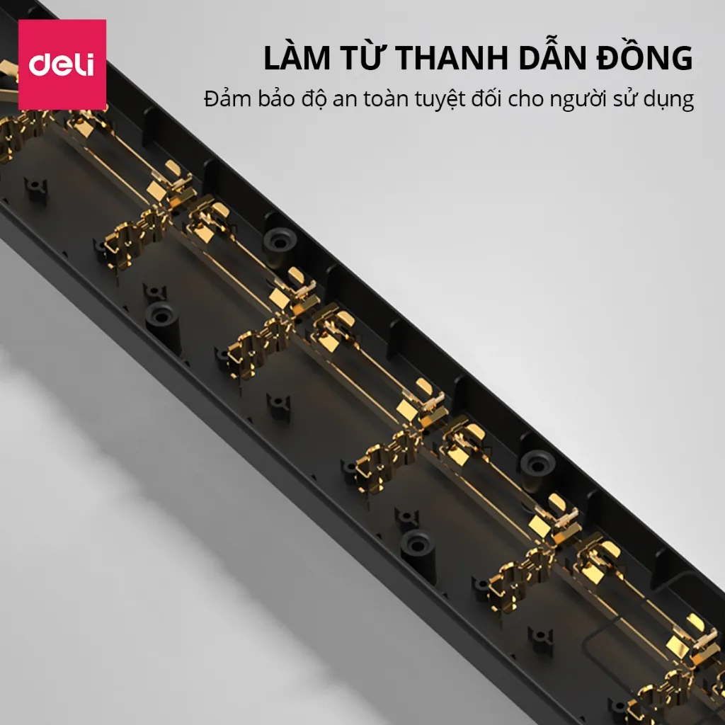 Ảnh Ổ Cắm Điện Mẫu Mới 2025 Deli Ổ ĐIện Đa Năng Chống Cháy Nổ 2500W Cổng Sạc USB/ TypeC Thông Minh 3