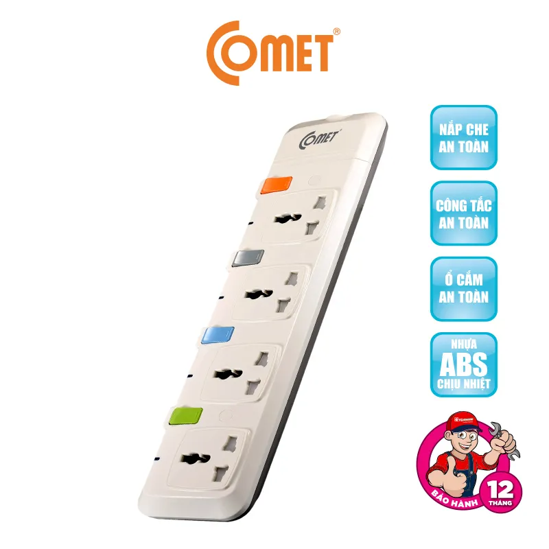 Ảnh Ổ cắm nối dài Comet CESG2405 dây dài 5m, 4 lỗ 3 chấu, 4 công tắc, có nắp che lỗ cắm an toàn 1