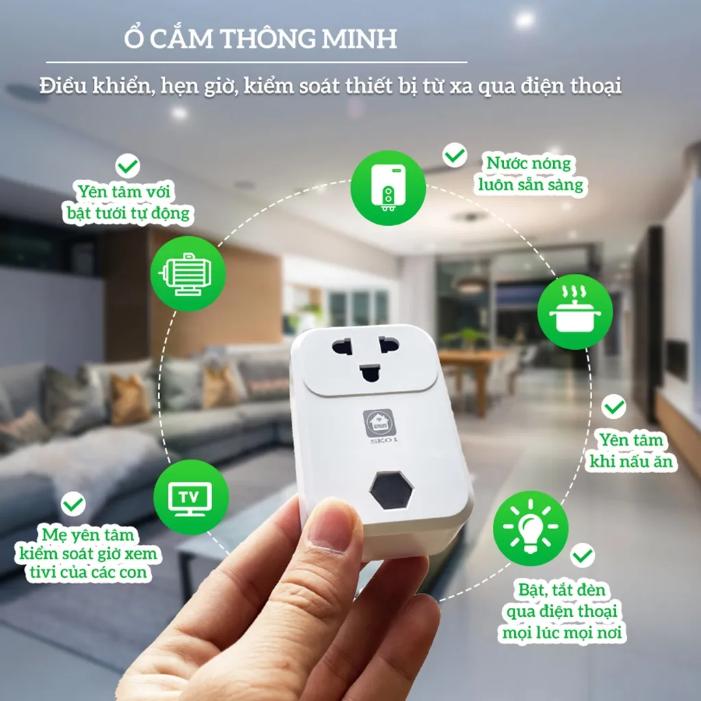 Ảnh Ổ Cắm Wifi Thông Minh Hunonic, Ổ Cắm Hẹn Giờ Điều Khiển Từ Xa Bằng Điện Thoại - SK01 1