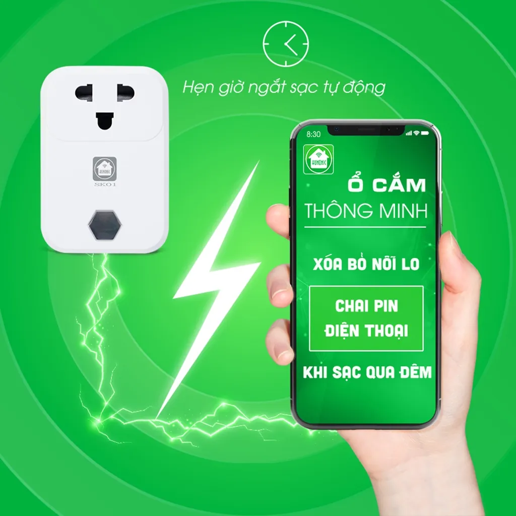 Ảnh Ổ Cắm Wifi Thông Minh Hunonic, Ổ Cắm Hẹn Giờ Điều Khiển Từ Xa Bằng Điện Thoại - SK01 3