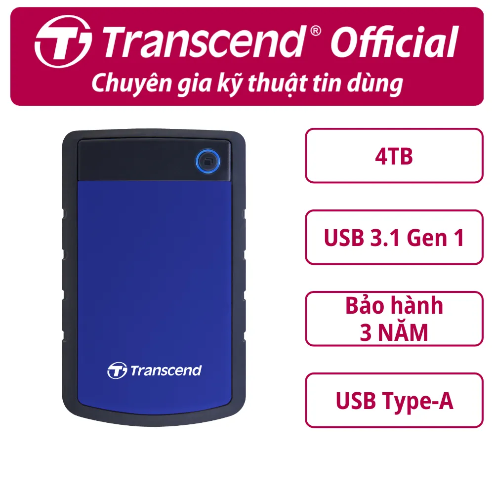 Ảnh Ổ cứng di động HDD Transcend StoreJet Rugged 25H3 2.5" 1TB/2TB/4TB 5Gbps Bảo hành 3 năm 1