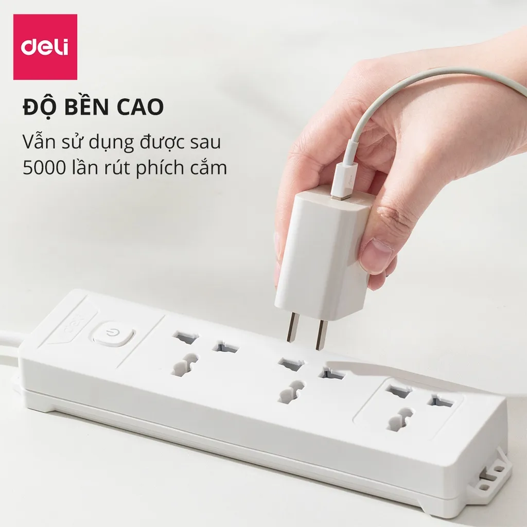 Ảnh Ổ Điện 3 Chân Đa Năng DELI Dây 3m/5m Độ Bền Cao Tiện Dụng, An Toàn Dùng Trong Gia Đình Văn Phòng 2