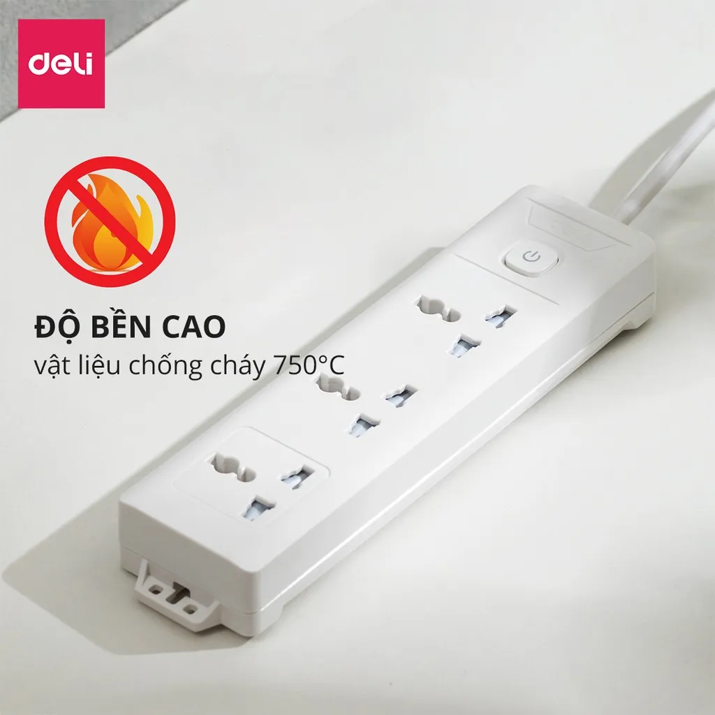 Ảnh Ổ Điện 3 Chân Đa Năng DELI Dây 3m/5m Độ Bền Cao Tiện Dụng, An Toàn Dùng Trong Gia Đình Văn Phòng 3