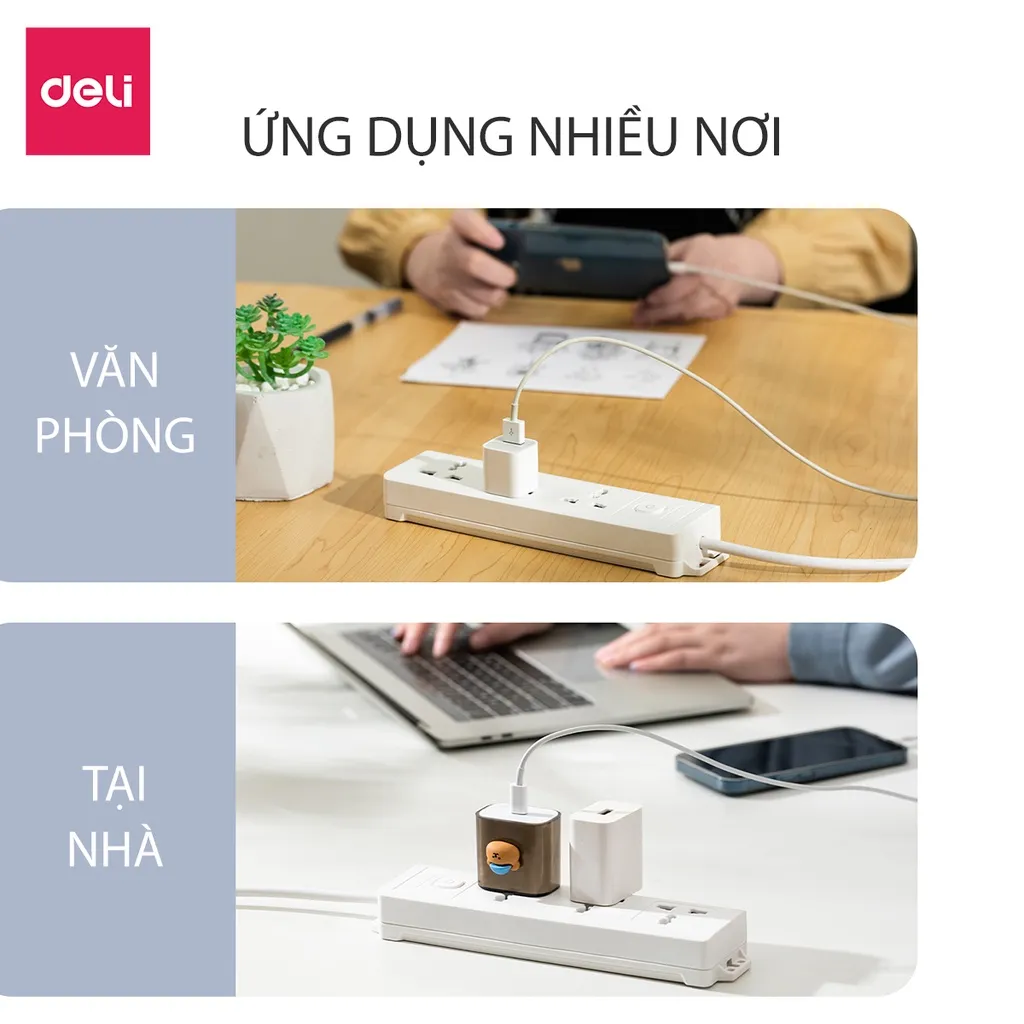Ảnh Ổ Điện 3 Chân Đa Năng DELI Dây 3m/5m Độ Bền Cao Tiện Dụng, An Toàn Dùng Trong Gia Đình Văn Phòng 4