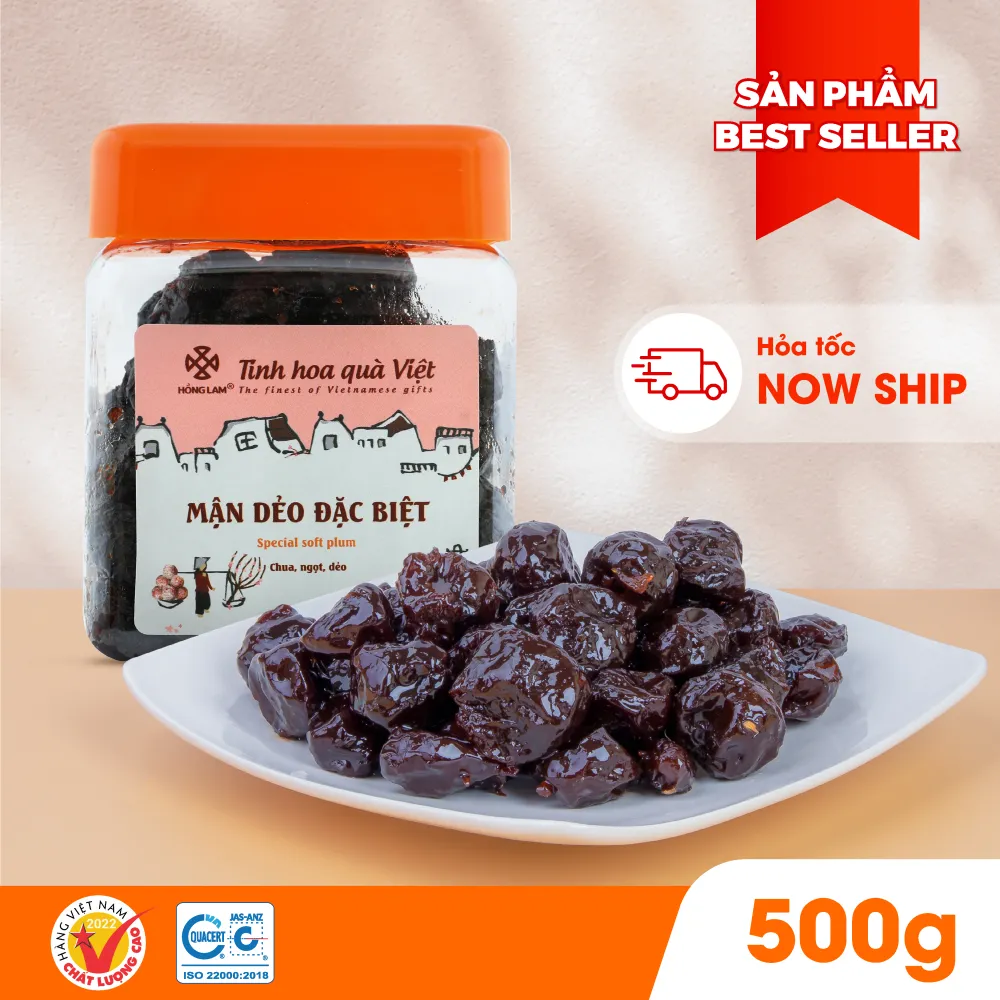 Ảnh Ô mai (xí muội) mận dẻo đặc biệt Hồng Lam, dạng hộp. Có vị chua, ngọt dẻo 3