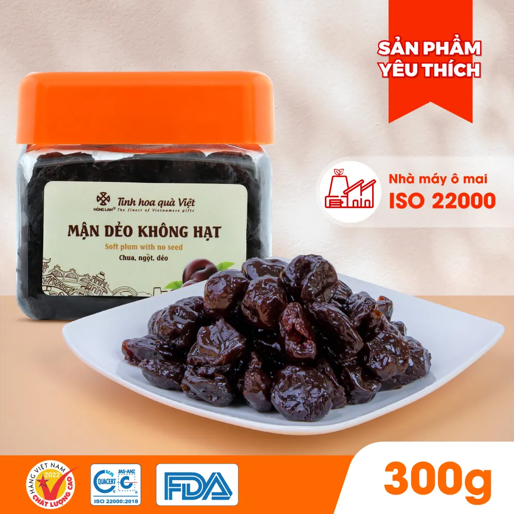 Ảnh Ô mai (xí muội) mận dẻo không hạt Hồng Lam, dạng hộp. Có vị chua, ngọt, dẻo 2