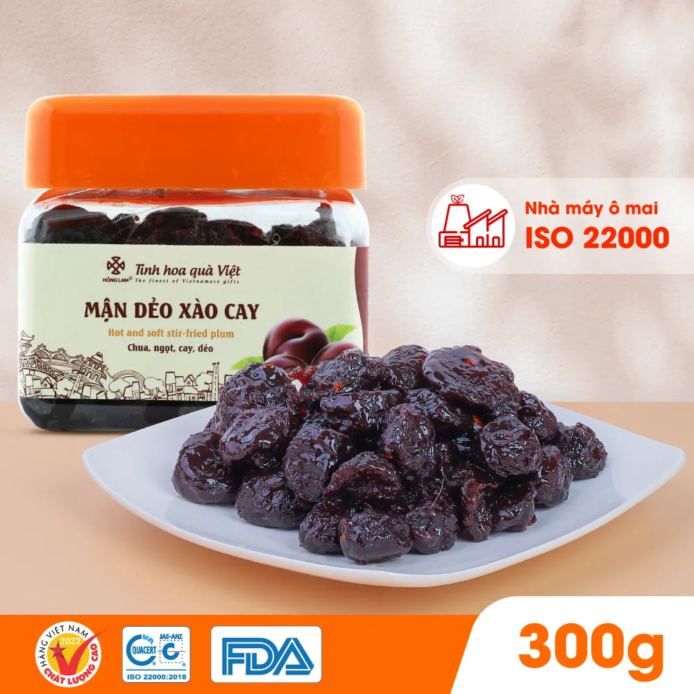Ảnh Ô mai (xí muội) mận dẻo xào cay Hồng Lam, dạng hộp. Hương vị chua, ngọt, dẻo cay 2
