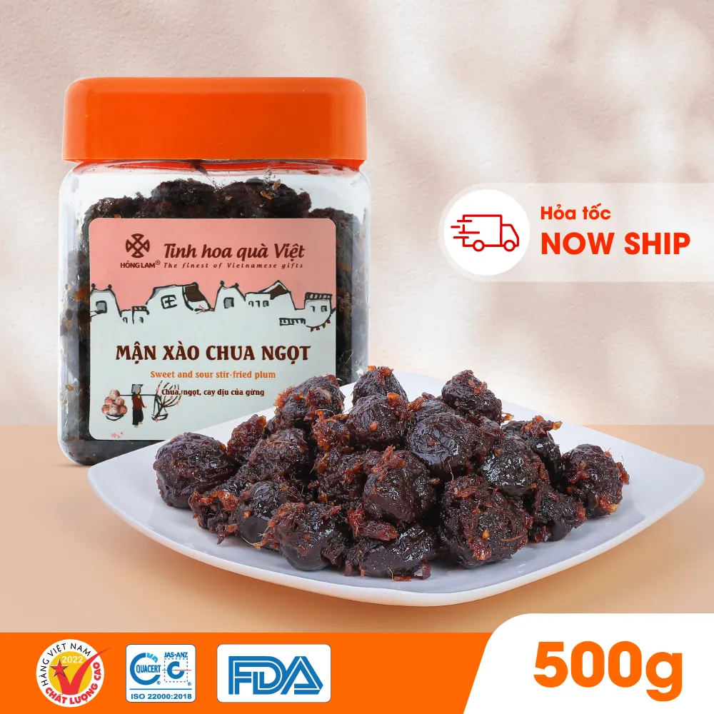 Ảnh Ô mai (xí muội) mận xào chua ngọt Hồng Lam, dạng hộp. Có vị chua, ngọt, dẻo của gừng 3