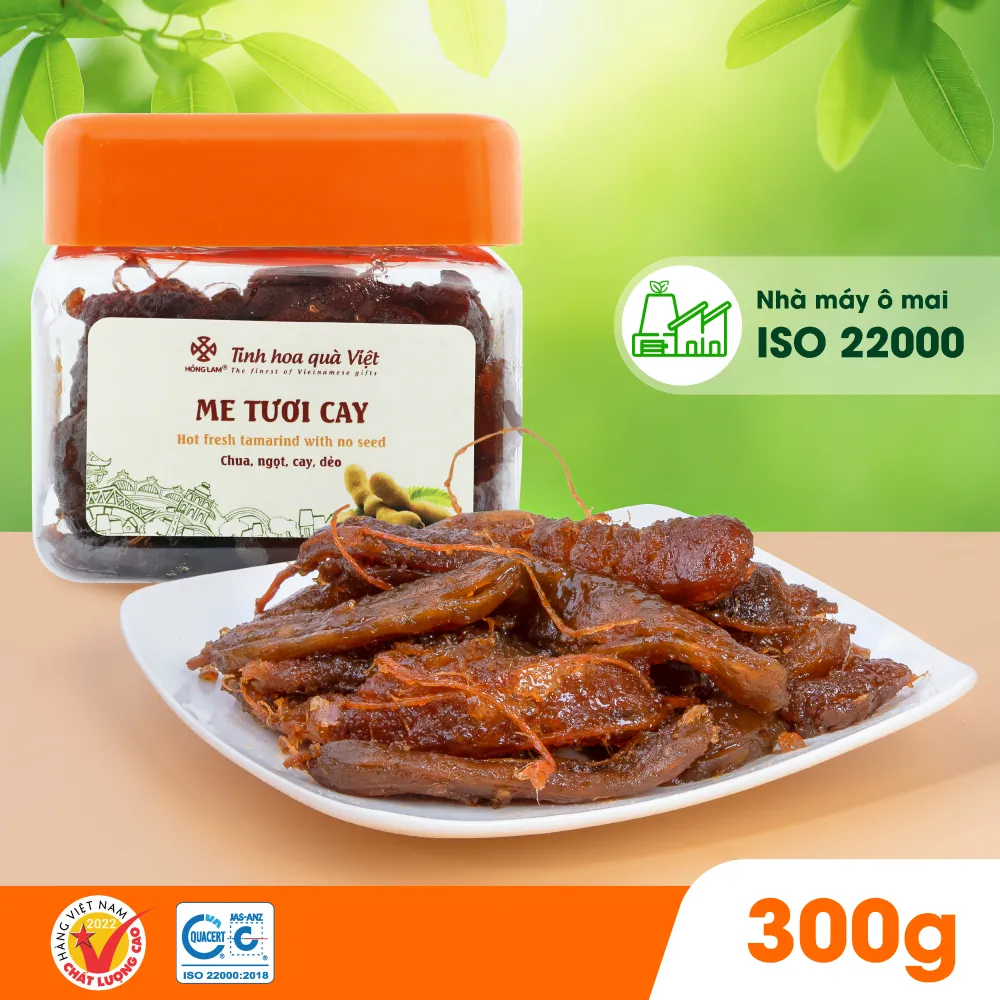 Ảnh Ô mai (xí muội) me tươi cay Hồng Lam, dạng hộp. Hương vị chua, cay, ngọt 2