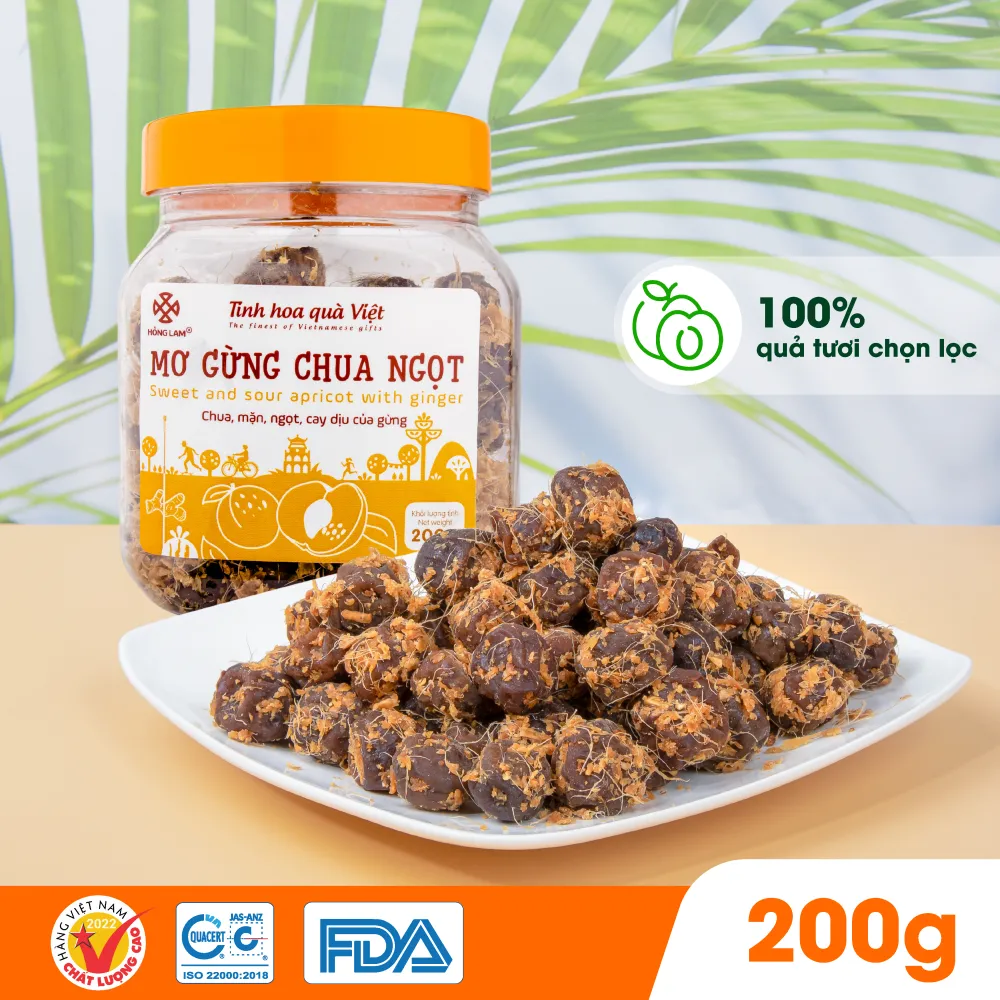 Ảnh Ô mai (xí muội) mơ gừng chua ngọt Hồng Lam, dạng hộp. Có vị chua, ngọt của gừng 1
