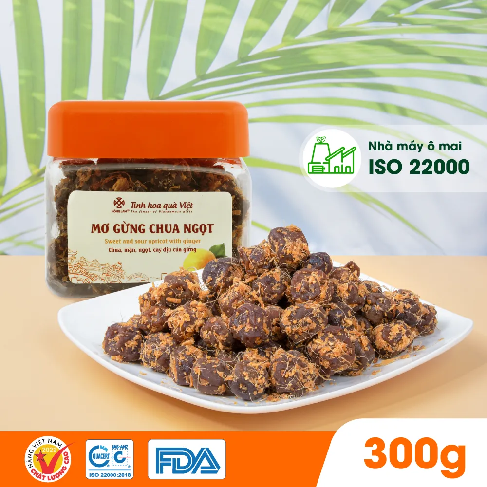 Ảnh Ô mai (xí muội) mơ gừng chua ngọt Hồng Lam, dạng hộp. Có vị chua, ngọt của gừng 2
