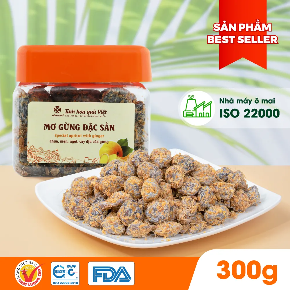 Ảnh Ô mai (xí muội) mơ gừng đặc sản Hồng Lam. Dạng hộp, gói . Hương vị chua, mặn, ngọt 2
