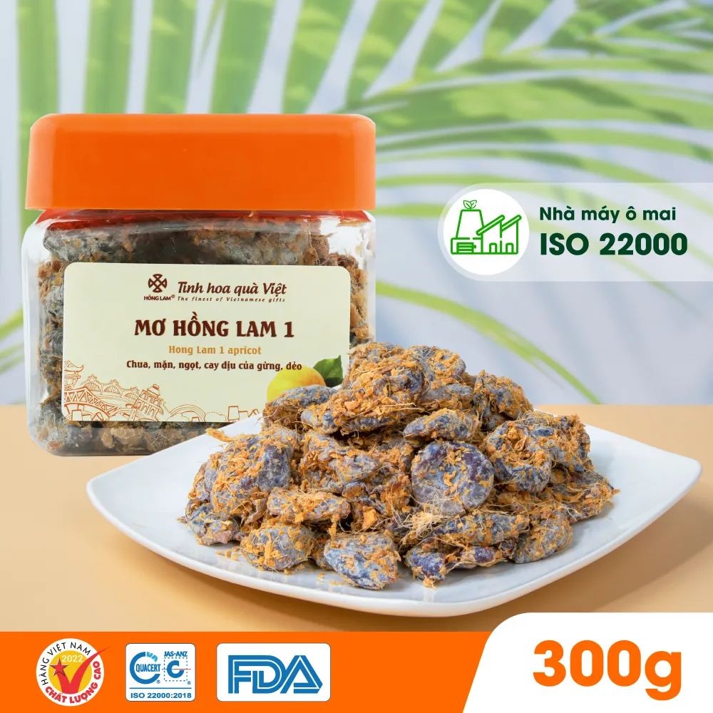 Ảnh Ô mai (xí muội) mơ Hồng Lam 1, dạng hộp và gói. Có vị chua, mặn, ngọt của gừng hộp 2