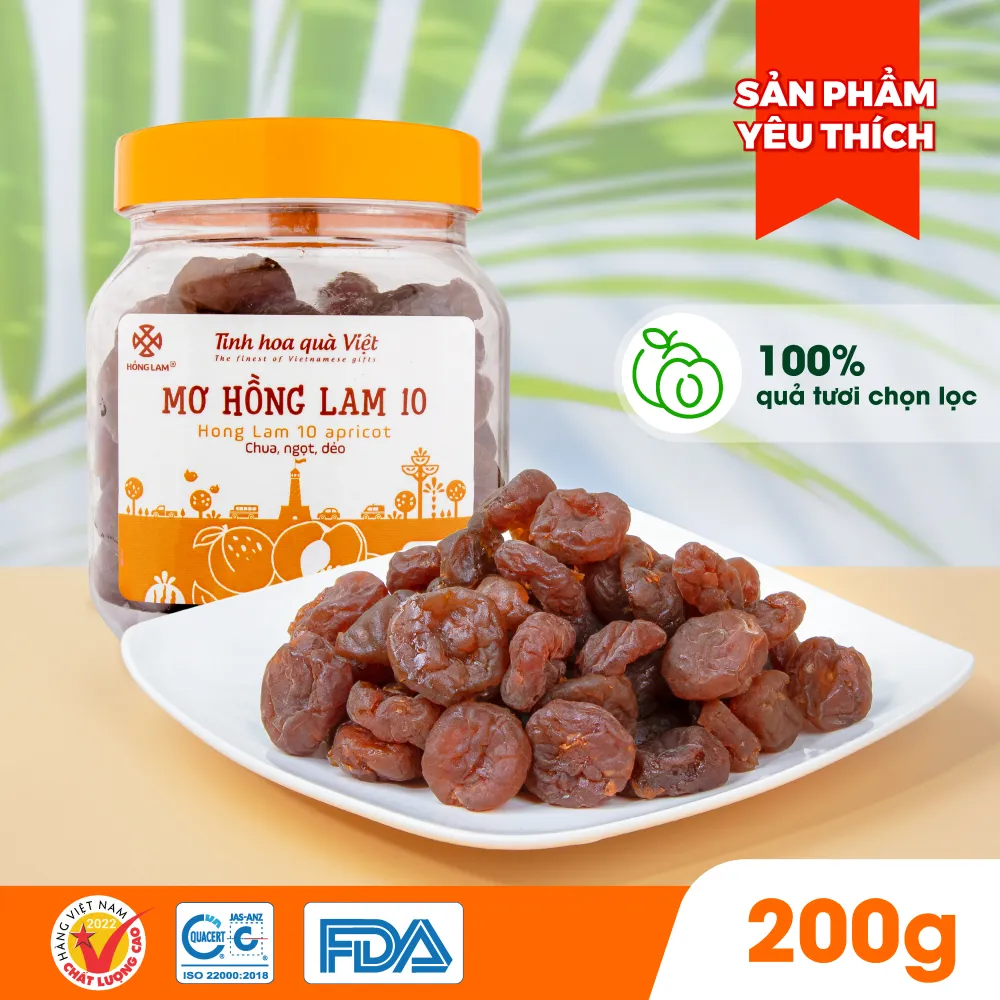 Ảnh Ô mai (xí muội) mơ Hồng Lam 10, dạng hộp. Dòng ô mai cao cấp không hạt của Hồng Lam vị chua ngọt 1