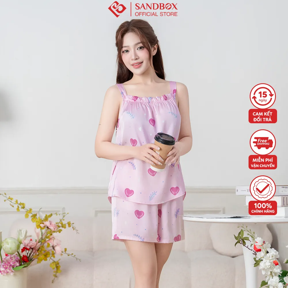 Ảnh Đồ Ngủ Bộ Hai Dây Mặc Nhà SANDBOX Chất Liệu Lụa Cao Cấp, Thiết Kế Trẻ Trung,Mặc Thoải Mái BHL25002 4