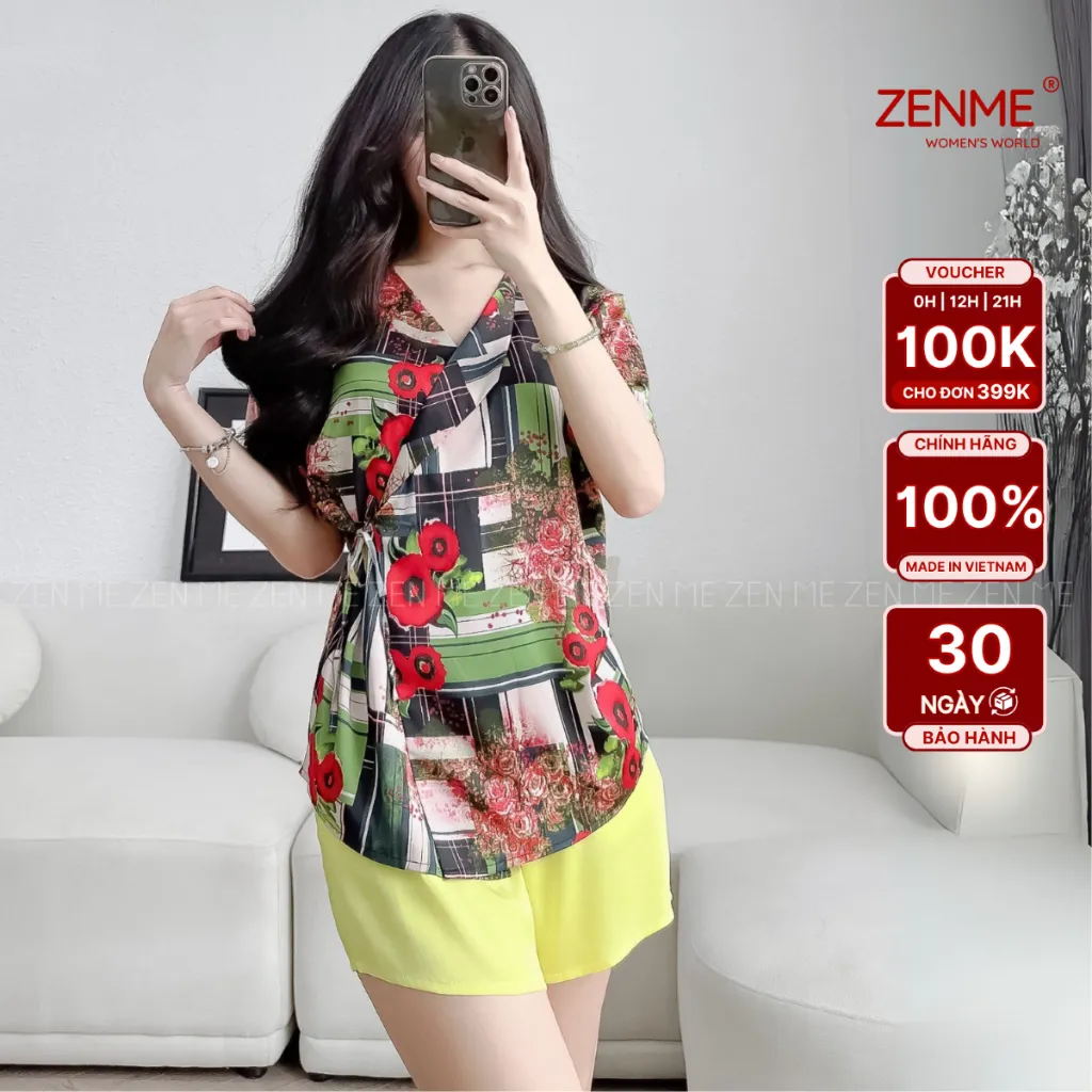 Ảnh Đồ Ngủ Nữ Lụa Latin Cao Cấp Zen Me Thiết Kế KIMONO Sang chảnh Quần Đùi KMN0924 1