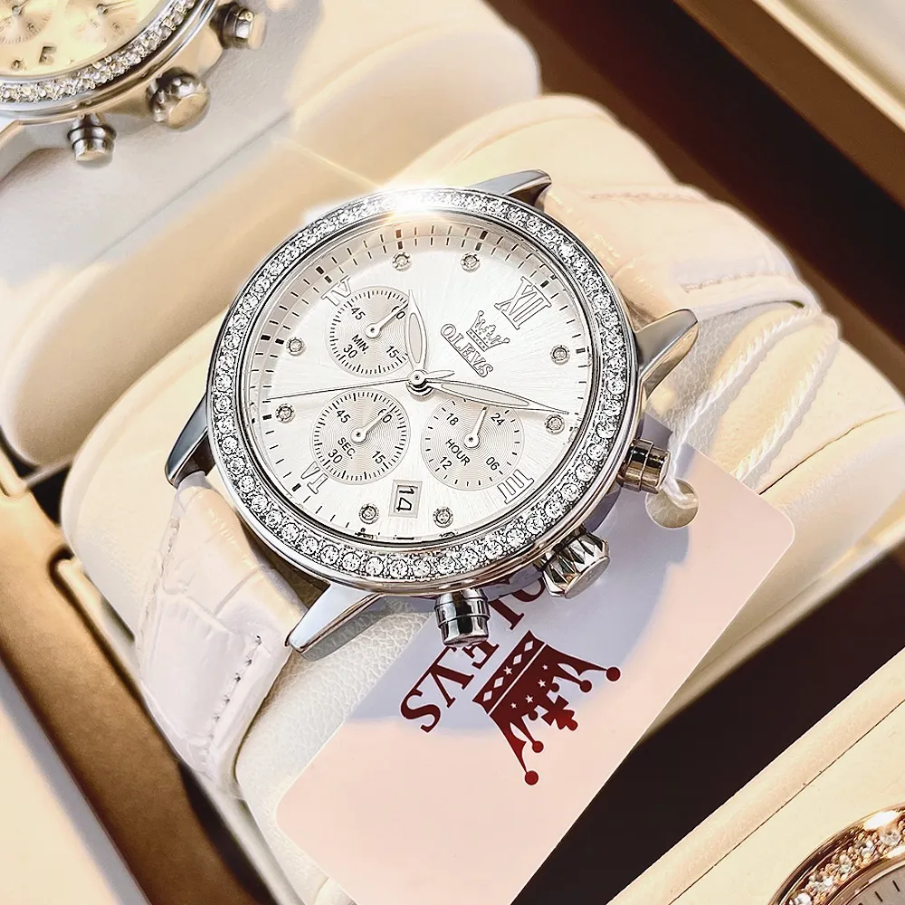 Ảnh OLEVS 9933  Đồng hồ nữ dây da chính hãng đa chức năng lịch ngày ba mắt sáu kim chronograph dạ quang chống thấm nước 1