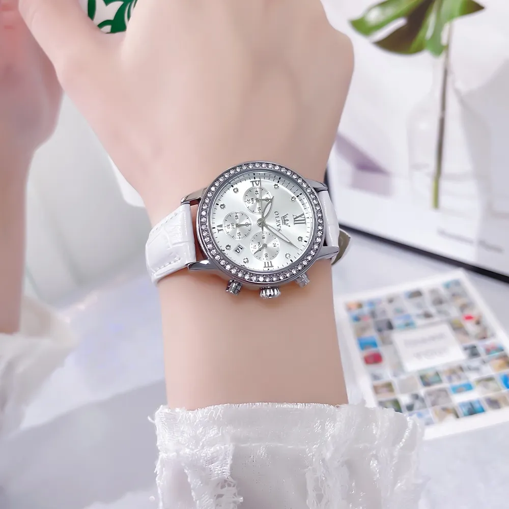 Ảnh OLEVS 9933  Đồng hồ nữ dây da chính hãng đa chức năng lịch ngày ba mắt sáu kim chronograph dạ quang chống thấm nước 3